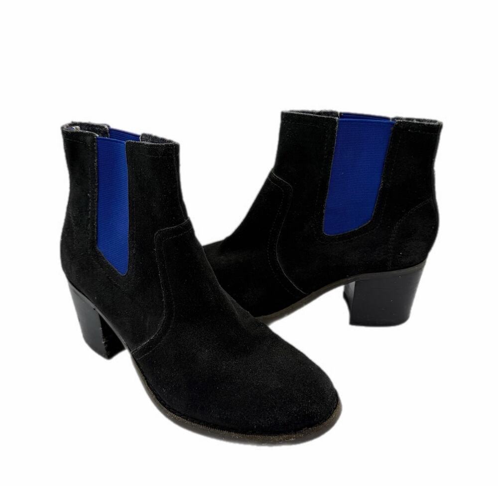 Sperry Marlow Black Suede Leather Blue Block Heel Casual Ankle Pull On Booties